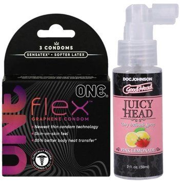 Комплект 3 шт ONE Flex + Спрей Doc Johnson GoodHead &ndash; Juicy Head Dry Mouth Spray &ndash; Pink Lemonade 59мл SOS6172 фото