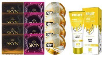 Комплект: Лубрикант OLO Banana (120 мл) + 8 шт. SKYN + 4 шт. ONE Banana Split SOS10514 фото
