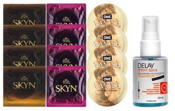 Комплект: Пролонгатор LOVELY LOVERS DELAY SPRAY 50 ML + 8 шт SKYN + 4 шт ONE VANISH SOS10856 фото