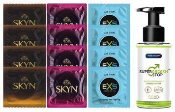 Комплект: Пролонгатор Super Orgasm Stop Гель (150 мл) + 8 шт. SKYN + 4 шт. EXS Air Thin SOS10812 фото