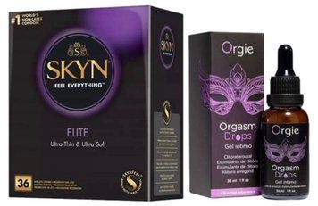 Набір з SKYN Elite 36 шт + Рідкий вібратор Orgie Orgasm Drops (30 мл)  SOS10234 фото