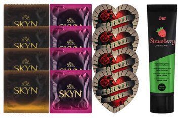 Комплект: Лубрикант Intt Strawberry (100 мл) + 8 шт SKYN + 4 шт Pasante Heart SOS10384 фото