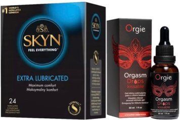 Набір з SKYN Extra Lube (24 шт) + Збуджувальні краплі Orgie Orgasm Drops Kissable (30 мл) SOS10084 фото