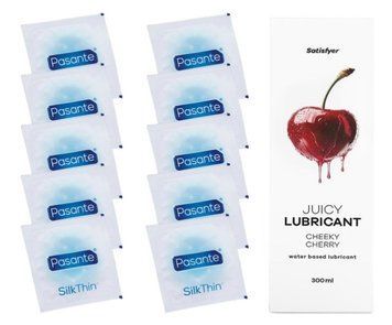 Комплект Pasante Silk 10 шт. + Лубрикант Satisfyer Juicy Lubricant Cheeky Cherry 300 мл SOS11537 фото