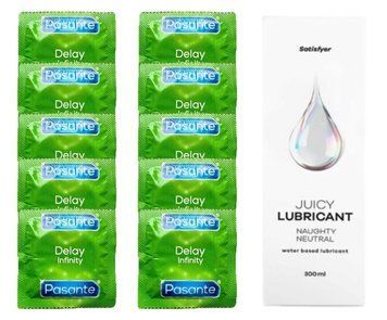 Набор Pasante Delay Infinity 10 шт. + Лубрикант Satisfyer Naughty Neutral 300 мл SOS12036 фото