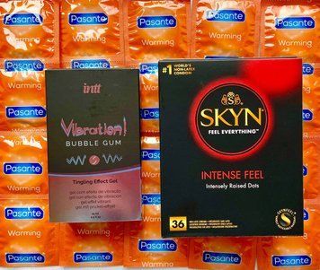 Комплект 48 шт SKYN Intense Feel - Pasante Warming + Рідкий вібратор Intt Vibration Bubble Gum (15 мл) SOS1572 фото