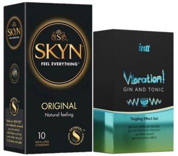 Набір з SKYN Original (10 шт) + рідкий стимулятор Intt Vibration Gin Tonic (15 мл) SOS9888 фото