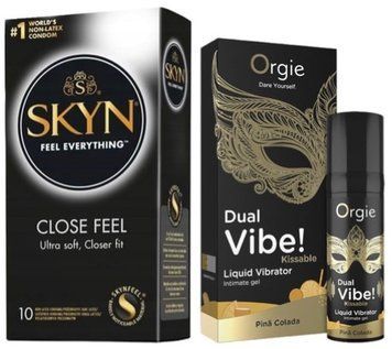 Набор из SKYN Close Feel (10 шт) + жидкий вибратор SEXY VIBE "Коктейль Пена Колада" DUAL VIBE! (15 мл) от Orgie SOS9788 фото