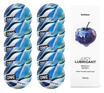 Набор: One Fresh Mint 10 шт. + Лубрикант Satisfyer Breezy Berry 300 мл SOS12436 фото