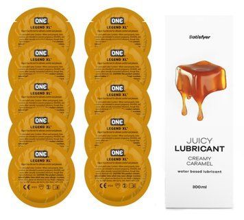 Комплект 𝐎𝐍𝐄 𝐋𝐞𝐠𝐞𝐧𝐝 𝐗𝐋 10 шт. + Лубрикант Satisfyer Juicy Lubricant Creamy Caramel (300 мл) SOS12286 фото
