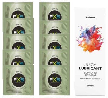 Комплект: из EXS Snug Fit 10 шт + Лубрикант Satisfyer Juicy Euphoric Orgasm water based 300 мл SOS11296 фото