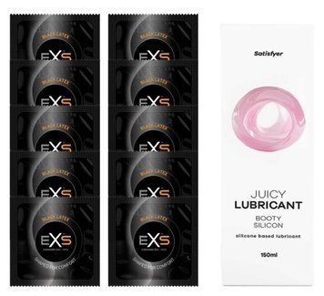 Набор: EXS Black Latex 10 шт. + Лубрикант Satisfyer Booty Silicon 150 мл SOS11145 фото