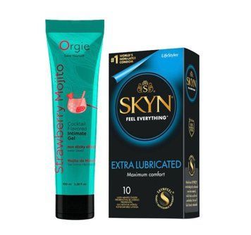 Набор : SKYN Extra Lube &mdash; 10 шт и Лубрикант Orgie Клубничный мохито &mdash; 100 мл SOS924 фото