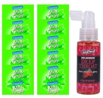 Комплект Pasante Mint Tingle 10 шт + Doc Johnson GoodHead DeepThroat Spray Sweet Strawberry, 59 мл SOS13932 фото