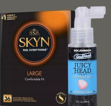 Комплект SKYN Large, 36 шт +  Спрей Doc Johnson GoodHead &ndash; Juicy Head Dry Mouth Spray &ndash; Cotton Candy 59мл SOS5438 фото