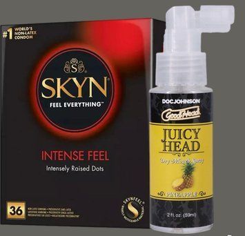 Комплект Skyn Intense feel 36 штук + Спрей  Doc Johnson GoodHead &ndash; Juicy Head Dry Mouth Spray &ndash; Pineapple 59мл SOS5393 фото