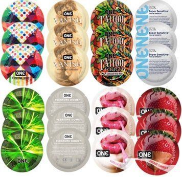 Набір з 24 шт ONE Ribs + ONE Vanish + ONE Tattoo + ONE Sensitive + ONE Glowing + ONE Dome + ONE Bubblegum + ONE Chocolate Strawberry SOS8292 фото