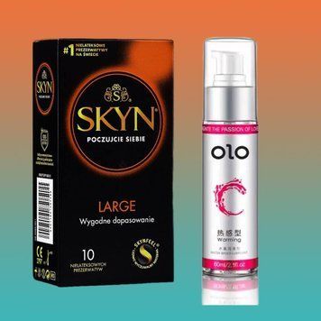 Комплект Skyn Large 10 шт + Лубрикант OLO 60 мл (зігріваючий) SOS4454 фото
