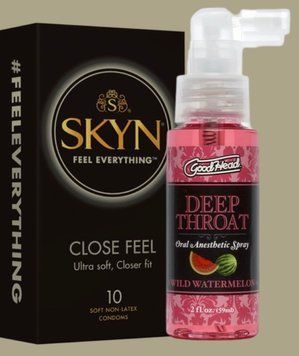 Набір SKYN Close Feel пачка 10 штук + Спрей для мінету Doc Johnson GoodHead DeepThroat Spray - Watermelon 59 мл SOS5005 фото