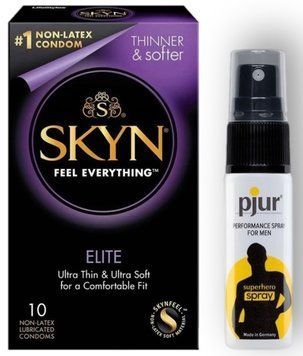 Набір з SKYN Elite 10 шт  + Пролонгатор pjur Superhero Spray (20 мл)  SOS8918 фото
