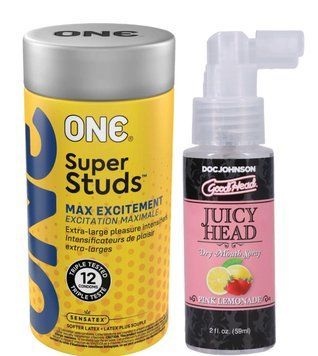 Комплект 12 шт ONE Super Studs + Спрей Doc Johnson GoodHead &ndash; Juicy Head Dry Mouth Spray &ndash; Pink Lemonade 59мл SOS6216 фото