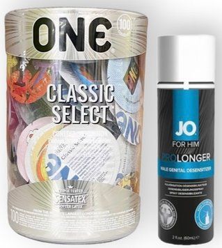 Набор из ONE Classic Select 100 шт + System JO Prolonger Spray with Benzocaine (60 мл) SOS8985 фото