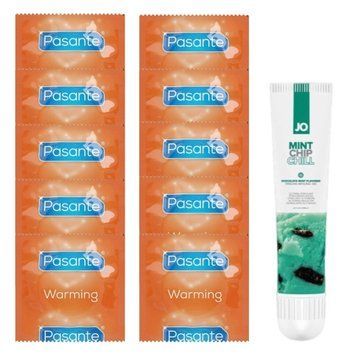 Комплект Pasante Warming 10 шт + JO Mint Chip Chill 10 мл SOS14258 фото