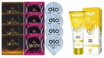 Комплект: Лубрикант OLO Banana (120 мл) + 8 шт. SKYN + 4 шт. OLO Feeling Ultrathin 001 SOS10515 фото