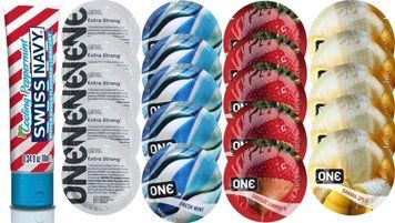 Набор из SwissNavy CoolingPeppermint 10мл + ONE Strong + ONE Mint + ONEChocolateStrawberry + ONEBanana SOS8657 фото