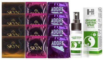 Комплект: Пролонгатор SHS Orgasm Control Spray 15 мл + 8 шт SKYN + 4 шт Pasante Adore SOS10907 фото