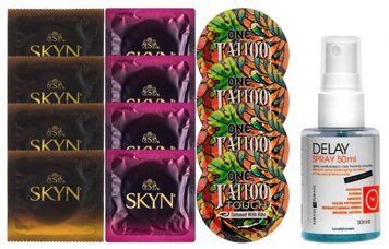 Комплект: Пролонгатор LOVELY LOVERS DELAY SPRAY 50 ML + 8 шт. SKYN + 4 шт. ONE Tattoo Touch SOS10857 фото