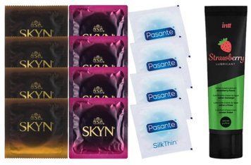Комплект: Лубрикант Intt Strawberry (100 мл) + 8 шт SKYN + 4 шт Pasante Silk SOS10385 фото