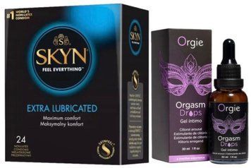 Набір з SKYN Extra Lube (24 шт) + Збуджувальні краплі Orgie Orgasm Drops (30 мл) SOS10085 фото