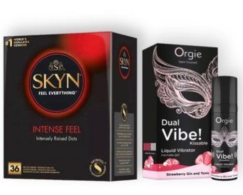 Skyn Intense feel 36 штук + Orgie Dual Vibe! Strawberry Gin & Tonic 15 мл SOS6804 фото