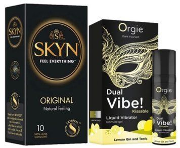 Набір з SKYN Original (10 шт) + Рідкий вібратор Orgie Dual Vibe! Lemon Gin And Tonic Kissable Liquid Vibrator (15 мл) SOS9889 фото