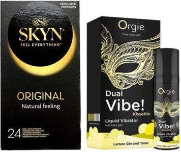 Набір з SKYN ORIGINAL 24 шт + Рідкий вібратор Orgie Dual Vibe! Lemon Gin And Tonic Kissable Liquid Vibrator (15 мл)  SOS9989 фото
