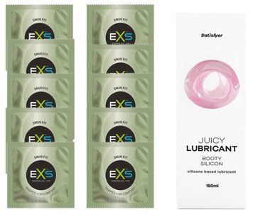 Комплект: из EXS Snug Fit 10 шт + Лубрикант Satisfyer Juicy Booty silicone based 150 мл SOS11297 фото