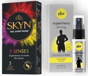 Набір з SKYN 5 Senses + Пролонгувальний спрей pjur Superhero Strong Spray 20 ml SOS8835 фото
