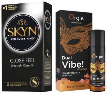 Набор из SKYN Close Feel (10 шт) + жидкий вибратор SEXY VIBE "Коктейль Секс на пляже" DUAL VIBE! (15 мл) от Orgie SOS9789 фото