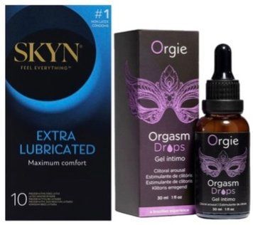 Набор из SKYN Extra Lube (10 шт) + Возбудительные капли Orgie Orgasm Drops (30 мл) SOS10185 фото