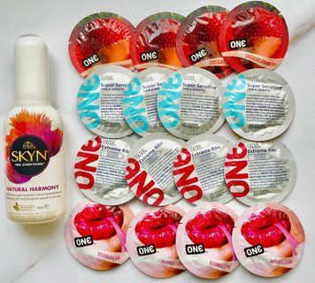 Набір 16 шт ONE Flavor Waves, Super Sensitive, Extreme ribs + Лубрикант SKYN NATURAL HARMONY, 80 мл SOS1723 фото