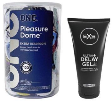 Набір з ONE Pleasure Dome, 100 шт + Пролонгатор EXS Delay Gel Ultra+ 100ml SOS9579 фото