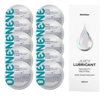 Комплект 𝐎𝐍𝐄 𝐏𝐥𝐮𝐬 10 шт. + Лубрикант Satisfyer Juicy Lubricant Naughty Neutral (300 мл) SOS12337 фото