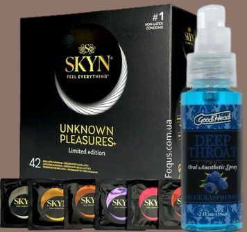 Набір SKYN Pleasures, 42 шт-6 видів + Спрей Doc Johnson GoodHead DeepThroat Spray - Blue Raspberry 59 мл SOS5167 фото