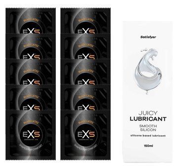 Набор: EXS Black Latex 10 шт. + Лубрикант Satisfyer Smooth Silicon 150 мл SOS11146 фото