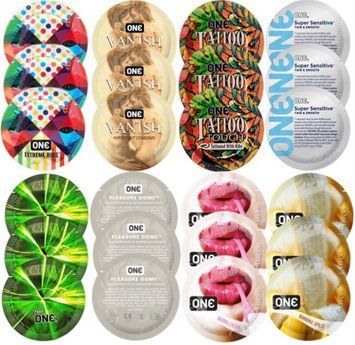 Набір з 24 шт ONE Ribs + ONE Vanish + ONE Tattoo + ONE Sensitive + ONE Glowing + ONE Dome + ONE Bubblegum + ONE Banana SOS8293 фото