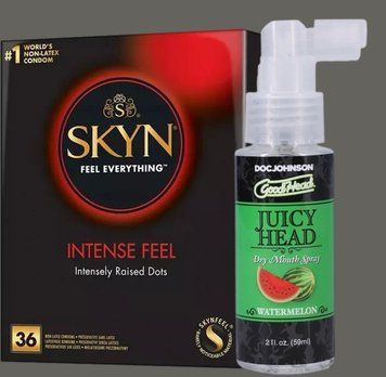 Комплект Skyn Intense feel 36 штук + Спрей  Doc Johnson GoodHead &ndash; Juicy Head Dry Mouth Spray &ndash; Watermelon 59мл SOS5394 фото