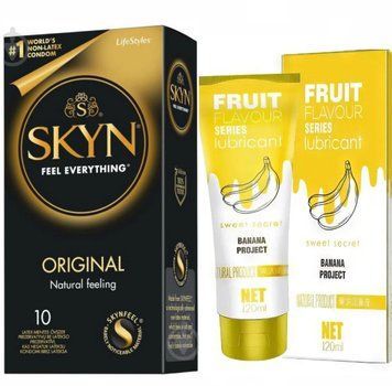 Набор : SKYN Original &mdash; 10 шт и Лубрикант OLO со вкусом банана &mdash; 120 мл SOS750 фото