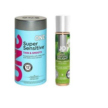 ONE Super Sensitive Pack 12 шт. + Смазка на водной основеSystem JO H2O &mdash; Green Apple (30 мл)  SOS6492 фото