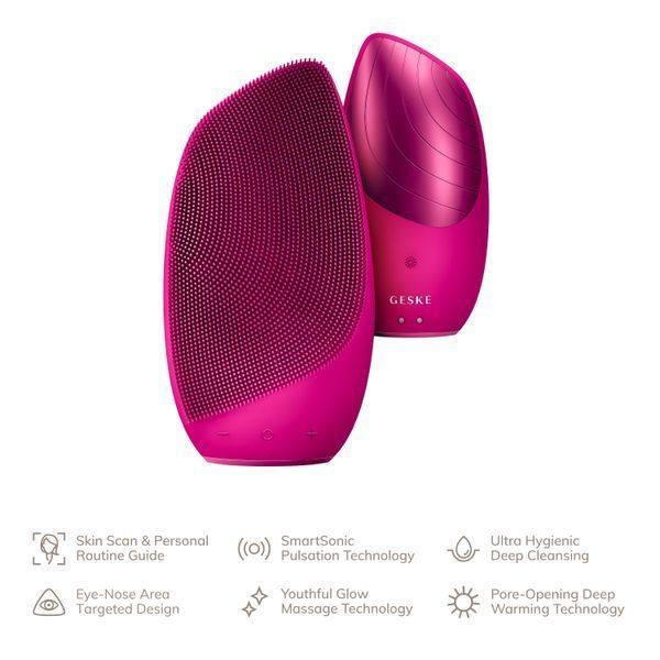 Электронная звуковая термо щетка для лица GESKE Sonic Thermo Facial Brush 6в1 magenta HB0076 фото